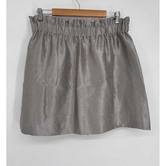 H&M Dresses & Skirts - HM Women Metallic Silver Paperbag Waist Mini Skirt Textured Sz 14 New
